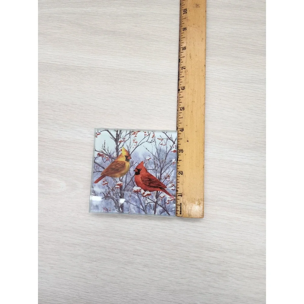 Red Cardinal Coasters Tempered Glass 4